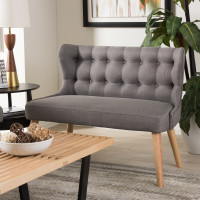 Baxton Studio BBT8026-LS-Grey-XD45 Melody Mid-Century Modern Grey Fabric and Natural Wood Finishing 2-Seater Settee Bench